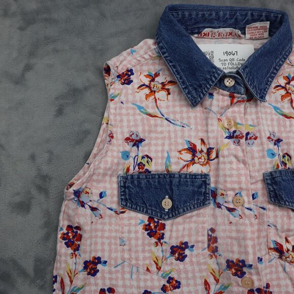 Red Rover Shirt Womens 10 Pink Floral Sleeveless Button Up Collared Top - Picture 11 of 16